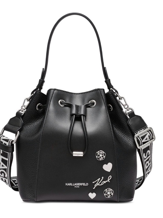 Karl Lagerfeld Handbags - Karl Lagerfeld Black Leather Bucket Bag with Logo Charms